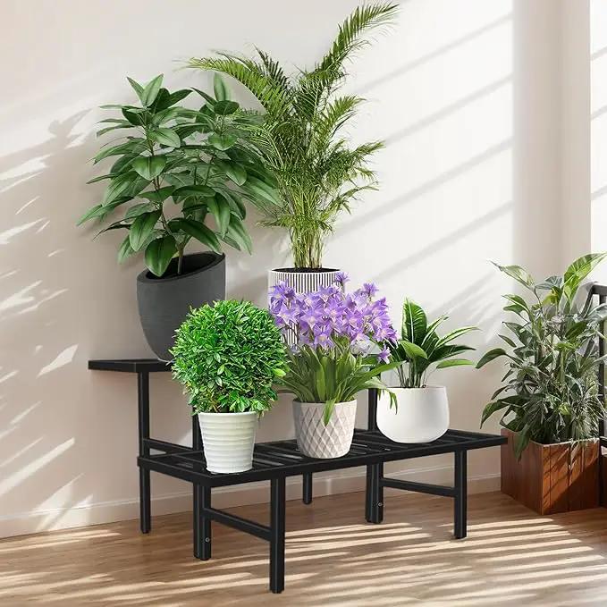 Plant Stand Indoor Outdoor, Heavy Duty Iron Pedestal Stands Metal Plant Stand for Indoor Outdoor, 2-Tier Sturdy Flower Stand Display Plant Shelf by GreenHaven Gardens
