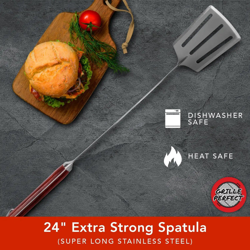 Grill Spatula 24-inch Super Long for Grilling Barbecue Griddle and Fire Pit Extra Strong Curved Neck Premium Hardwood Handle Large Stainless Steel Blade For BBQ Outdoor Kitchen and Grilled Food by GreenHaven Gardens