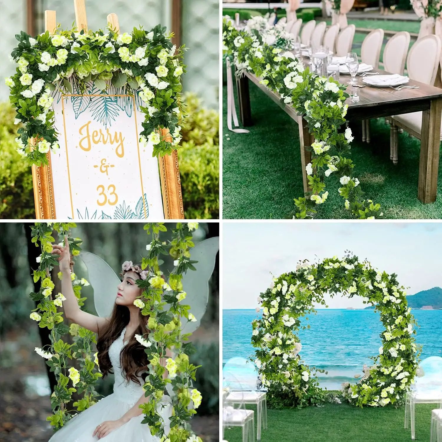 JUSTOYOU 2 Pack (15.8FT) Fake Rose Garland, Artificial Rose Vines Flowers Hanging Silk Rose Vine Wedding Home Backdrop Party Arch Arrangement Decoration by GreenHaven Gardens