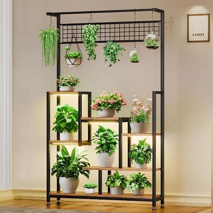 Tall Plant Stand Indoor with Grow Lights, 6 Tiered Metal Plant Stand for Indoor Plants Multiple, Large Plant Shelf Display Rack, Square Flower Plant Holder for Living Room, Patio (Black) by GreenHaven Gardens