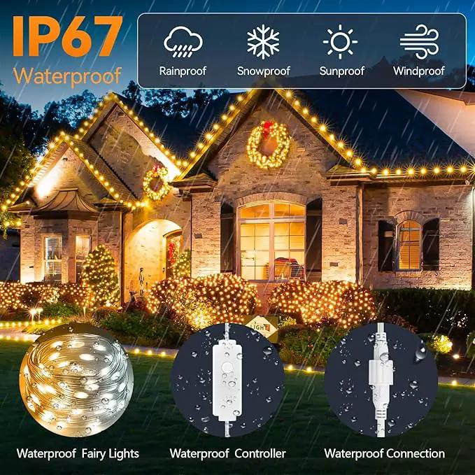 HOUHUI Fairy Lights Plug in Outdoor, 100Ft 2700K-6500K White Christmas Fairy Light IP67 Waterproof with Remote, 8 Modes, Warm-Cool White LED Fairy Twinkle Lights for Bedroom Garden Trees Party Decor by GreenHaven Gardens