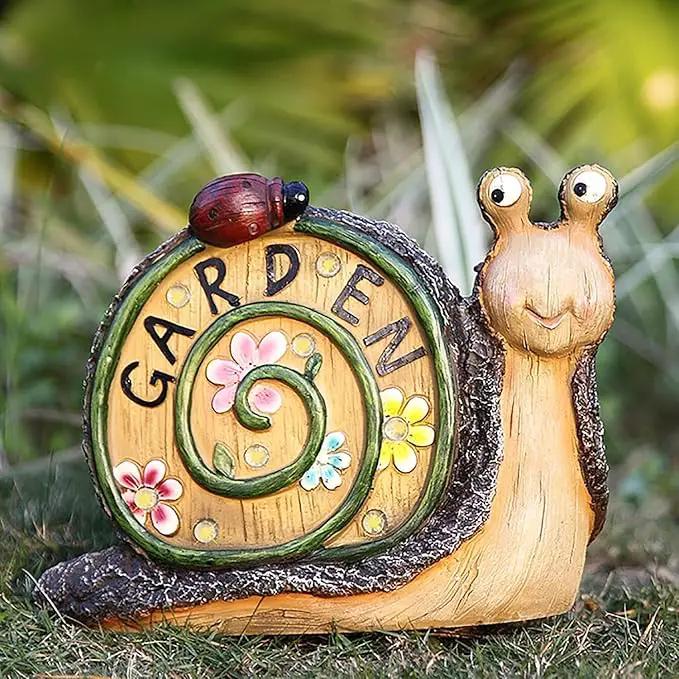 Snail Statue with Flower Gifts for Garden - LED Lights Waterproof - Lawn Decor Snail Statue Lawn Decor Snail for Patio, Balcony, Yard Ornament 7.68 Inch Tall by GreenHaven Gardens