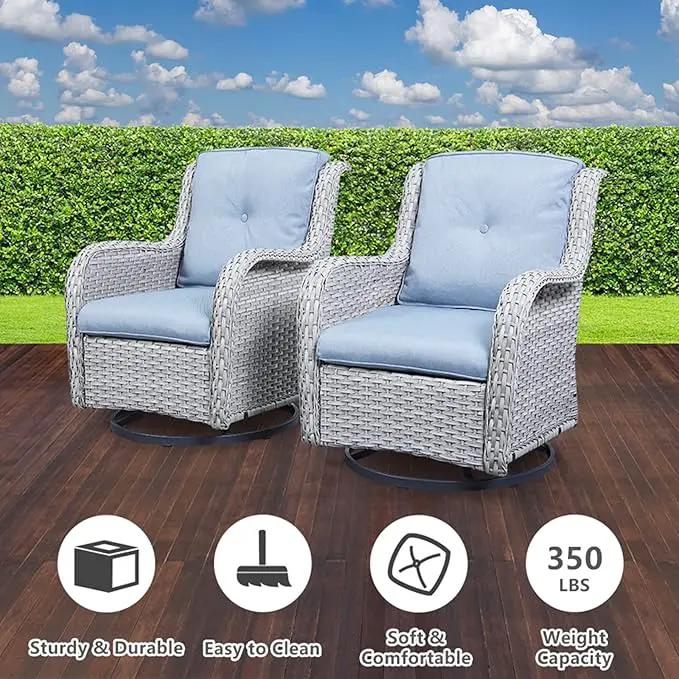 Outdoor Swivel Rcoker Patio Chairs - Outdoor Swivel Patio Chairs Set of 2 Wicker Chair Patio Furniture Sets with Covered Cushion for Porch Deck Balcony Garden, Baby Blue by GreenHaven Gardens
