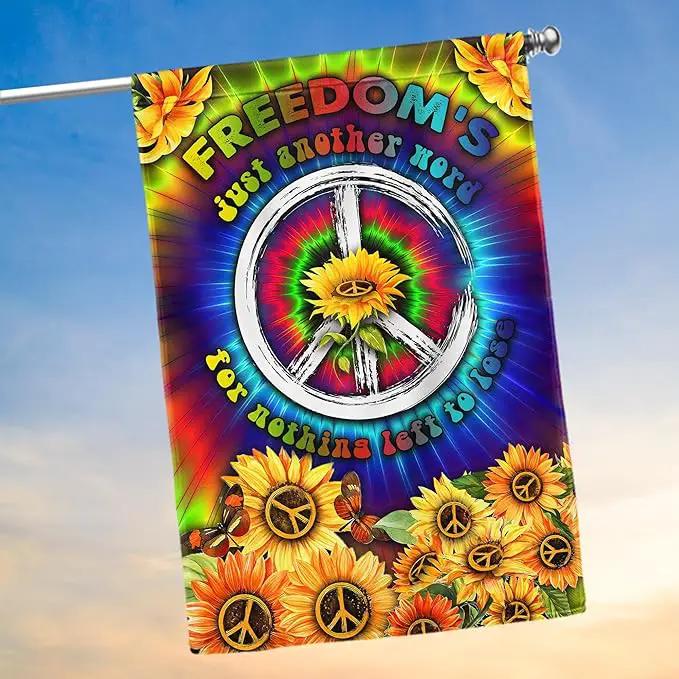 FLAGWIX Sunflower Hippie Peace Flags - Summer Flag Decorations For Home, Outside, House Flag (30 x 40) - USA House Garden Flags, Hippie Peace House Flag, Premium Polyester - Decorative Outdoor Flags by GreenHaven Gardens