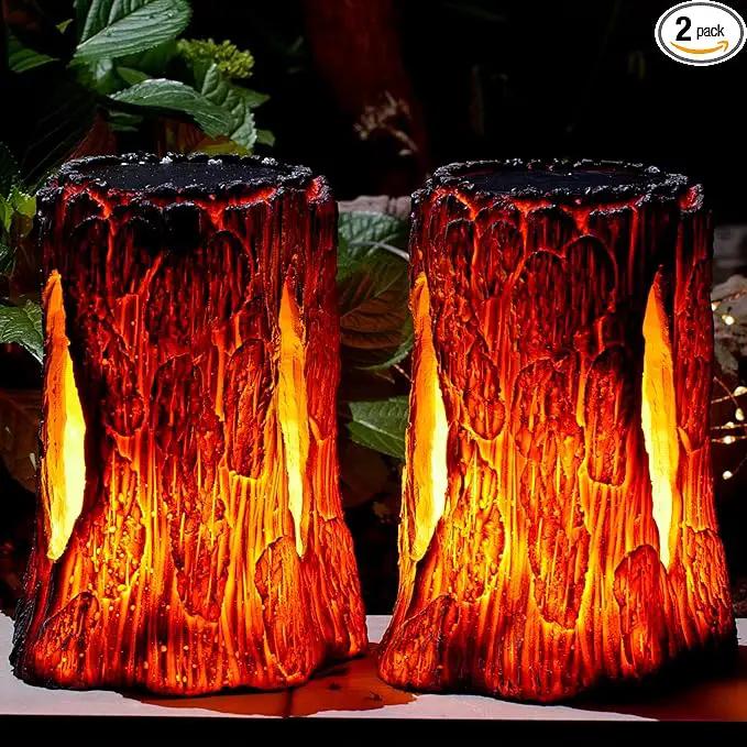 TONULAX Solar Lights Outdoor - Stump On Fire Torch, Flickering Flame Lantern, Solar Powered Landscape Decoration for Garden, Patio, Pathway, Deck & Yard Decor (2 Pack), Resin, Copper by GreenHaven Gardens