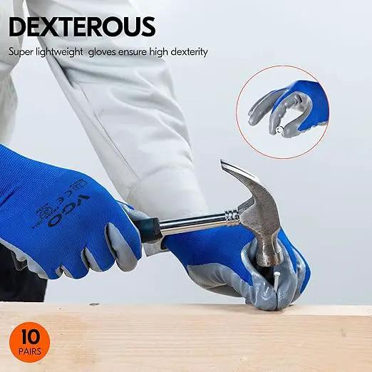 Vgo... 10-Pairs Safety Work Gloves, Gardening Gloves, Non-slip Nitrile coating, Dipping Gloves (Size M, Blue, NT2110) by GreenHaven Gardens