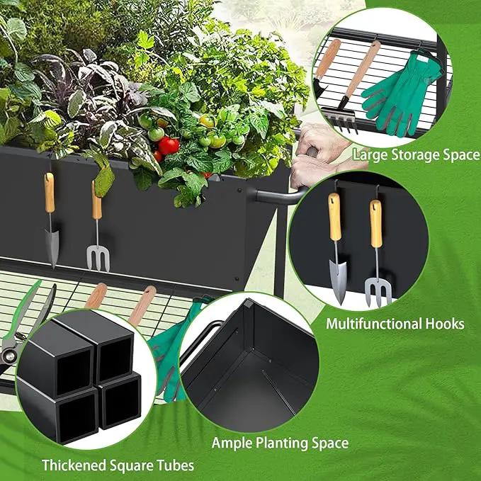 51 × 26 × 32 Inches Raised Garden Bed with Legs/Storage Shelf, Mobile Planter Box for Outdoor Plants, Elevated Garden Bed for Backyard, Balcony, Black by GreenHaven Gardens
