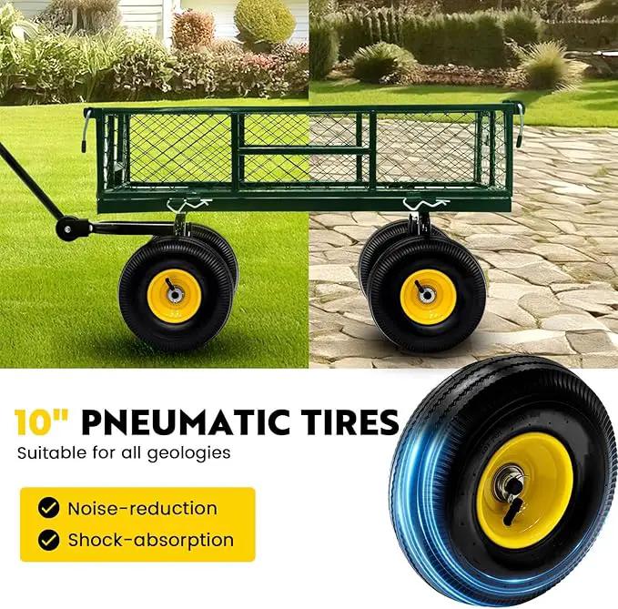 Steel Garden Cart, 2-in-1 Heavy Duty Utility Wagon 900 LBS Capacity Carts with Removable Mesh Sides to Convert into Flatbed, 240° U-Turn 10" Pneumatic Tires Garden Wagon for Lawn Camping Farm Yard by GreenHaven Gardens