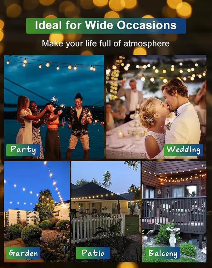 Solar String Lights Outdoor Waterproof 50FT with USB Port and 27 Shatterproof ST38 Bulbs(2 Spare), LED Solar Powered Patio Lights for Outside, Porch, Backyard, Bistro, Garden, Market - 2200K by GreenHaven Gardens