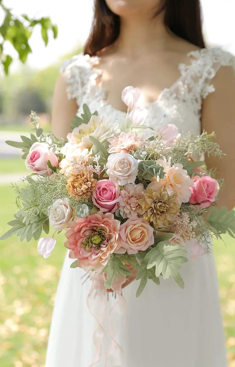 Artificial Flower Combo DIY Wedding Hand Bouquet Centerpiece Arrangement Party Baby Shower Home Decor (Light Pink) by GreenHaven Gardens