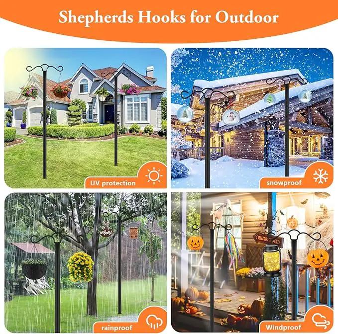 Double Shepherds Hook for Outdoor with 5 Prong Base 110 Inch Heavy Duty Two Sided Bird Feeder Pole for Hanging Lantern,Hummingbird Feeder,Lightweight Plant,Shepherds Hook for Bird Feeders for Outside by GreenHaven Gardens