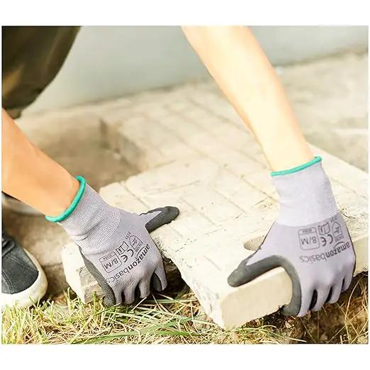 Amazon Basics Micro-Foam Nitrile Coated Work Gloves, Nylon Liner Fiber, Touch Screen, Size 8/M, 12 Pairs, Grey by GreenHaven Gardens