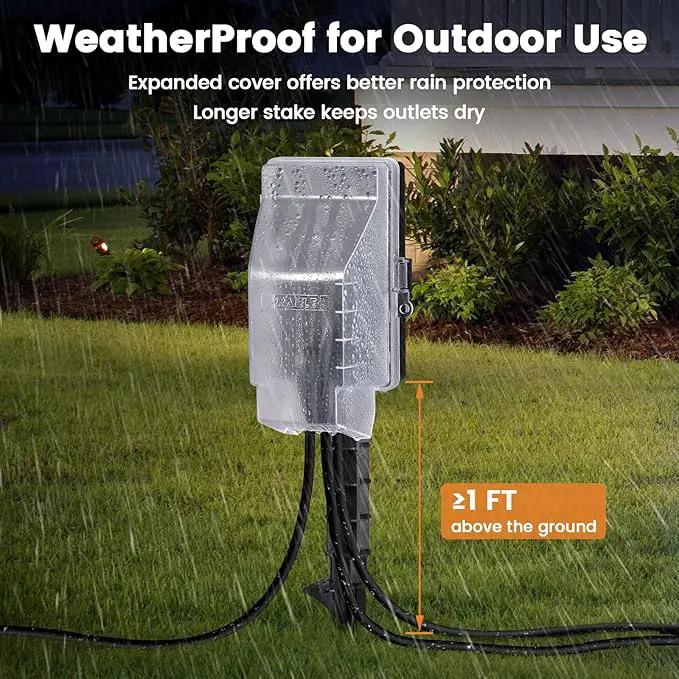 SURAIELEC Outdoor Power Stake, Dusk to Dawn Light Timer, 15FT Extension Cord Multiple Outlet; 6 Electrical Outlet Power Strip Weatherproof, for Patio Lights, Sprinkler, Garden, Christmas Decorations by GreenHaven Gardens