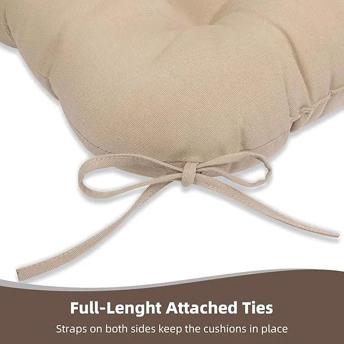 RACE LEAF Outdoor Seat Cushions Set of 2, 17" x 17" Square Patio Cushions, Plump Filling Tufted Water-Resistant Olefin Chair Seat Cushion with Ties for Non-Slip Support, Khaki by GreenHaven Gardens