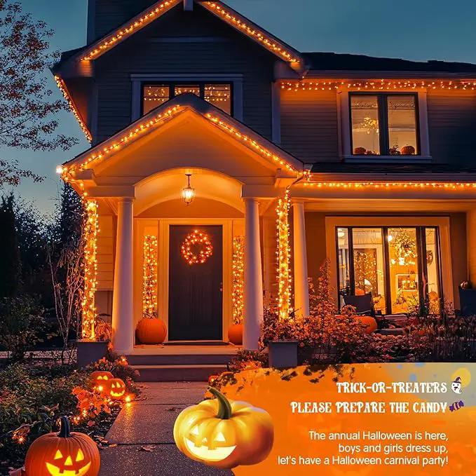 JMEXSUSS 2 Pack Orange Halloween Lights: 100 LED 33ft Solar Halloween Lights Outdoor Waterproof - 8 Modes Orange Lights for Halloween Outside Tree Gardens Party by GreenHaven Gardens