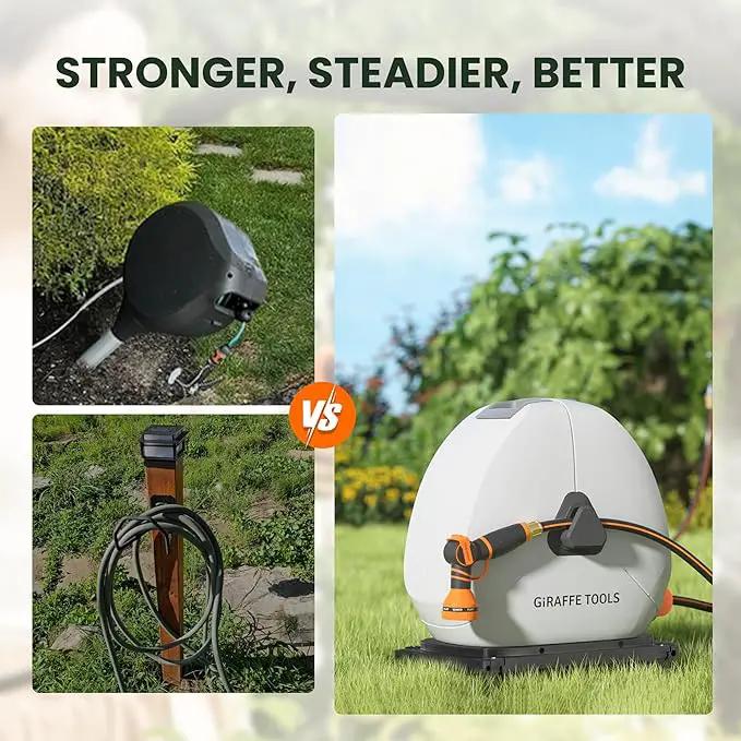 Giraffe Tools Ground Mounted Retractable Hose Reel 1/2 Inch x 130FT, Heavy Duty Automatic Rewind Garden Hose Reel, with Flexible Swivel Base for Lawn, Concrete Floor by GreenHaven Gardens