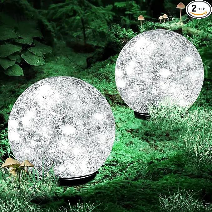 Garden Solar Ball Lights Outdoor Waterproof, 80 LED Cracked Glass Globe Solar Power Ground Lights for Path Yard Patio Lawn, Outdoor Decoration Landscape White (2 Pack 5.9'') by GreenHaven Gardens