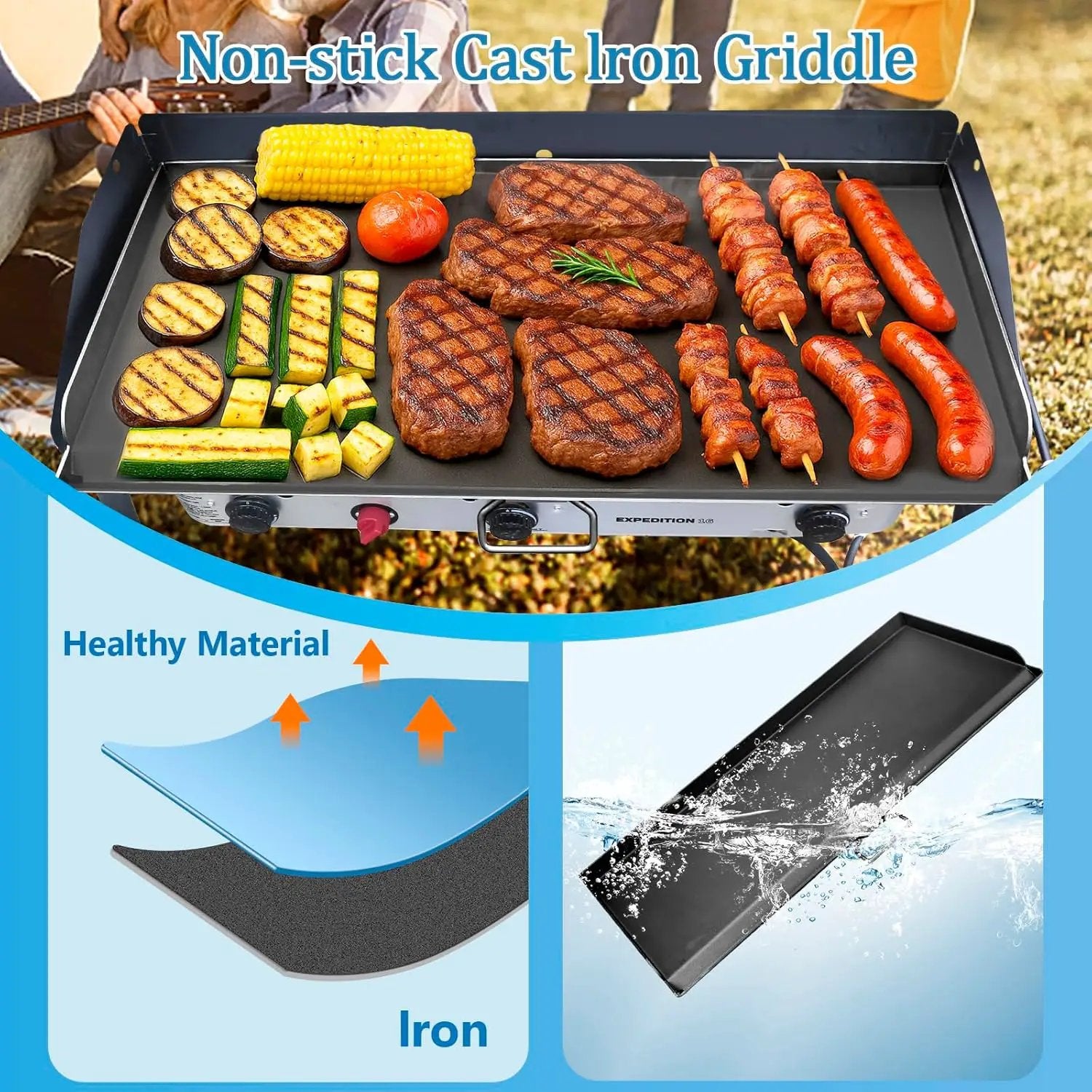 Cast Iron Griddle for Camp Chef 3 Burner Stove, 16" Flat Top Griddle Accessories for Camp Chef Cooking Systems GB90D TB90LW TB90 TB90LWG TB90LWG15 SPG90B CCH3 by GreenHaven Gardens