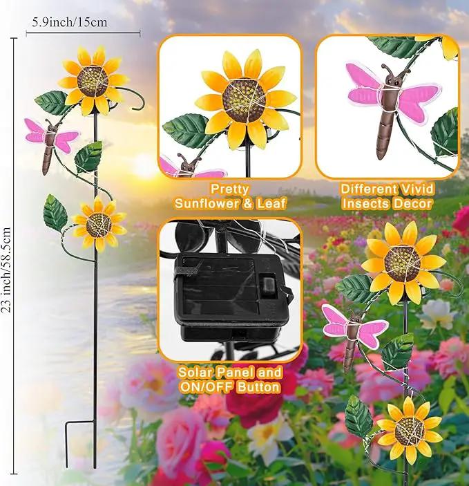 3 Pack Solar Garden Light, Sunflower & Insect Metal Solar Stake Lights, Outdoor Statues Figurine Lights for Spring Garden Lawn Patio Yard Decor by GreenHaven Gardens