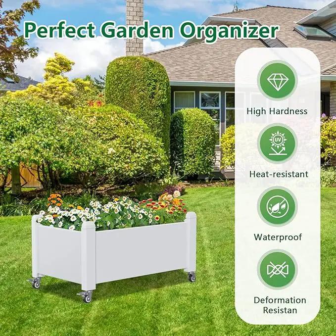 Horticulture Garden Bed with Legs, Divisible Resin Planter Box for Backyard, Patio, Balcony, with 4 Legs, 4 Swivel Lockable Wheels(Ashen,30.04 * 17.72 * 17.56) by GreenHaven Gardens