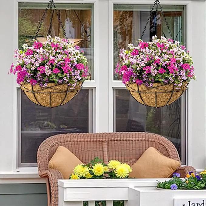 2 Pack 20 Inch Extra Large Deep Hanging Planters for Outdoor Plants Watering Hanging Baskets Flower Pots with Coco Liners Metal Hanging Plant Holder for Porch Balcony Garden Decor by GreenHaven Gardens