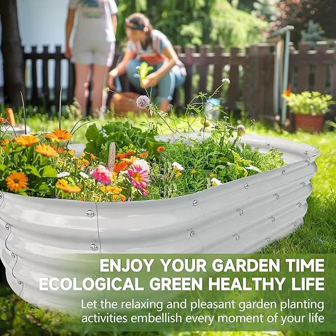 Galvanized Metal Raised Garden Bed 4x2x1ft Large Raised Planter 1Pack Outdoor Planter Box with Rubber Stripe and Safety Gloves for Vegetables, Fruits, Herbs, Flowers, Grey White by GreenHaven Gardens