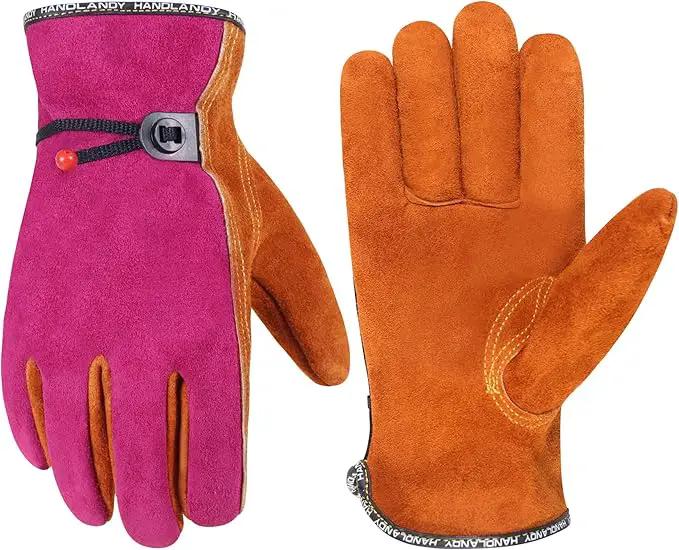 HLDD HANDLANDY Leather Work Gloves for Men & Women, Adjustable Wrist Cowhide Gardening Glove with Reinforced Palm for Driver by GreenHaven Gardens