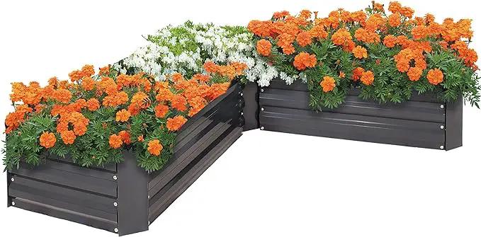 Sunnydaze 11.75" H Raised Metal Garden Bed - Galvanized Raised Garden Bed Outdoor for Vegetables and Flowers - Dark Gray - L-Shaped by GreenHaven Gardens