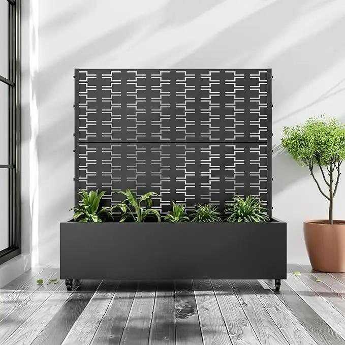 Casaphoria Metal Raised Garden Bed with Trellis and Wheels, 47"x47"x16" Planter Box for Climbing Plants, Vegetables & Vines, Features Drainage Holes and Privacy Screen (Black-Square) by GreenHaven Gardens