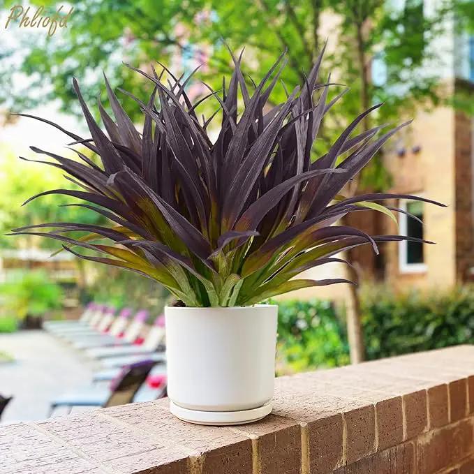 32 Pcs Artificial Grass Fake Grass Plants 17.3in Outdoor Plants UV Resistant Faux Greenery Stems for Home Window Garden Office Patio Pathway Front Porch Halloween Décor Light Green & Purple by GreenHaven Gardens