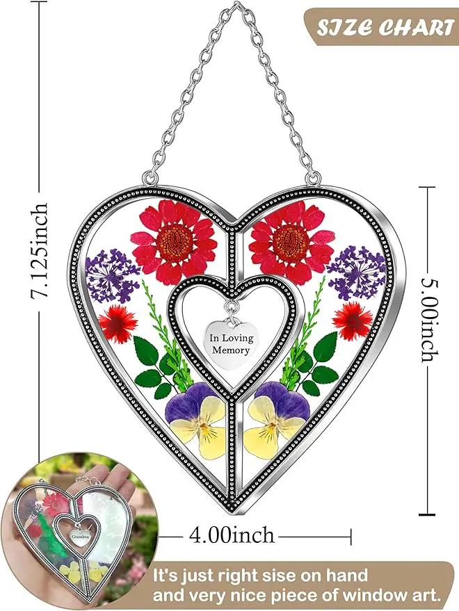 KY&BOSAM Heart Suncatcher In Loving Memory Memorial Gift for Loss of Loved One Unique Sympathy Gift Idea Real Flower Suncatcher Bereavement Grief Gift Box for Loss of Mom Friend Son Daughter Dog Decor by GreenHaven Gardens