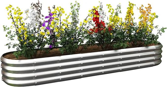 Galvanized Raised Garden Bed Kit, Galvanized Planter Garden Boxes Outdoor, Oval Large Metal for Vegetables,Flower,8x1.8x1FT by GreenHaven Gardens