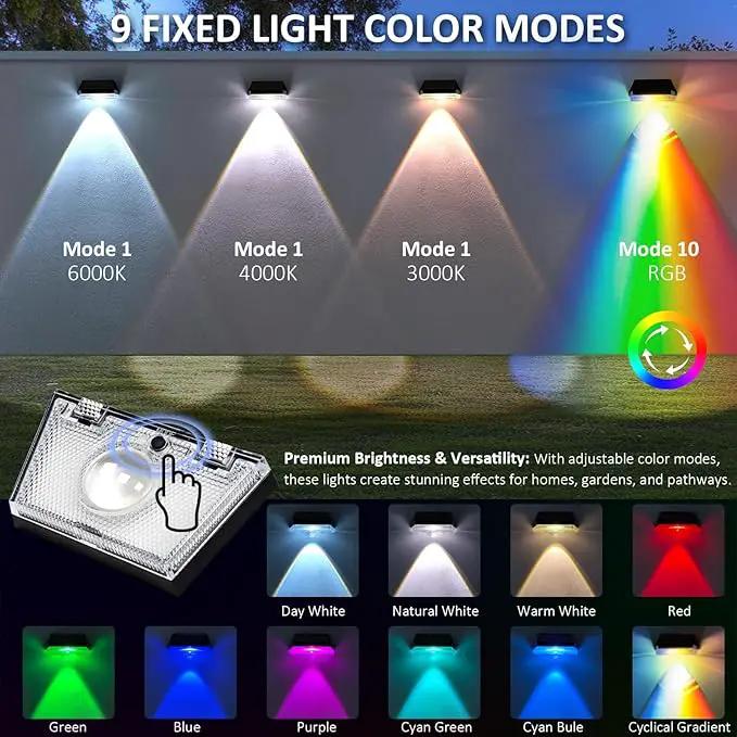 Solar Fence Lights Outdoor - IP65 Waterproof, 3000/4000/6000K & RGB Fence Lights Solar Powered, Deck Light for Outside Backyard, Patio, Deck, Stair Handrail, Pool and Wall (2PK) by GreenHaven Gardens