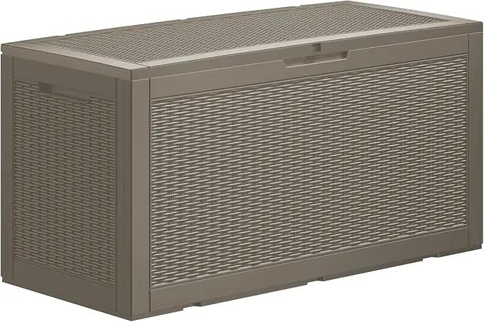 100 Gallon Resin Deck Box, Waterproof Outdoor Storage Bin for Patio Furniture, Pool Accessories, and Garden Tools, Lockable & UV-Resistant, Grey by GreenHaven Gardens