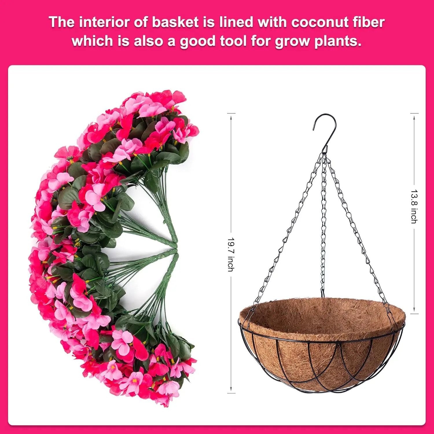 Artificial Hanging Flowers with 12" Basket for Outdoor Decor, Fake Hydrangea UV Resistant Arrangements in Pot Indoor Porch Garden Yard Spring Summer Decor(Double Rose) by GreenHaven Gardens