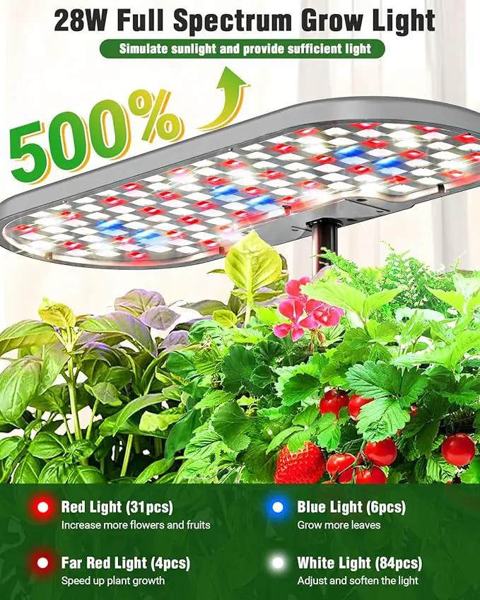 Hydroponics Growing System Kit, 16 Pods Indoor Garden with 28W Full Spectrum LED Grow Light, Auto Timer, 3 Smart Light Modes, 8L Large Herb Garden, Ideal Gardening Gift for Women, Men (Gray) by GreenHaven Gardens