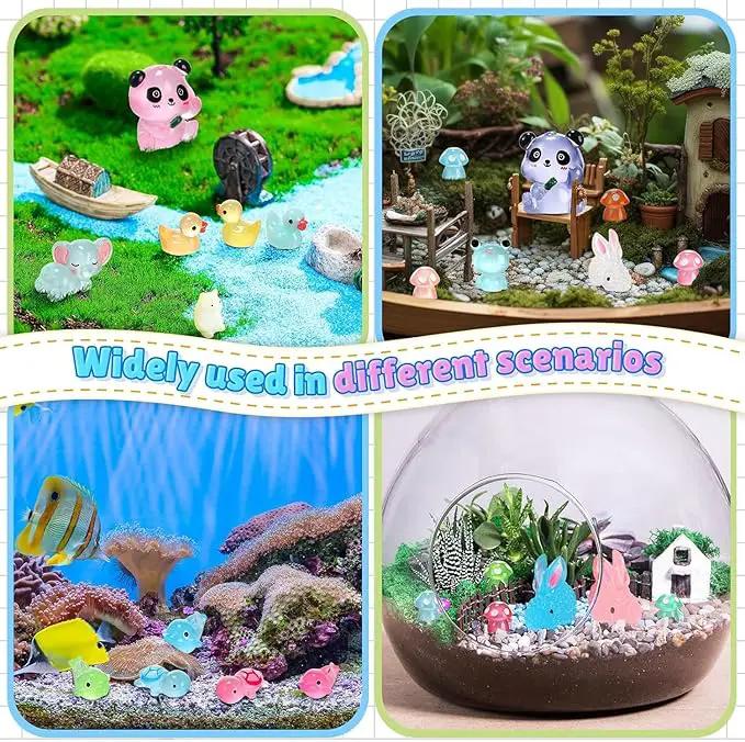 Luminous Mini Resin Animals - 130 Pcs Tiny Animals Mini Ducks Tortoise Rabbit Panda Mushroom Fruits Seashells Set Figurines Glow in The Dark Garden Miniatures Fairy Garden Accessories by GreenHaven Gardens
