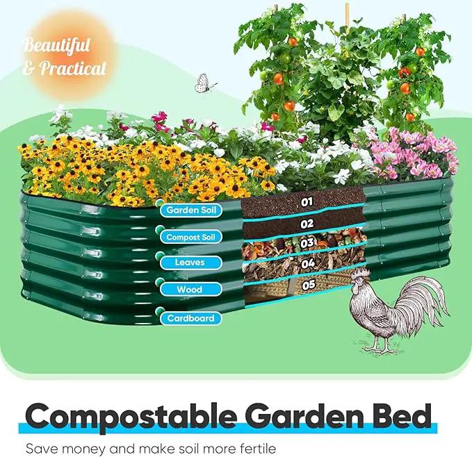 Quictent Galvanized Raised Garden Bed Kit, 6x3x1.5 ft Oval Metal Planter Box Tall for Vegetables Outdoor Backyard, Rubber Strip Edging Included, Dark Green by GreenHaven Gardens