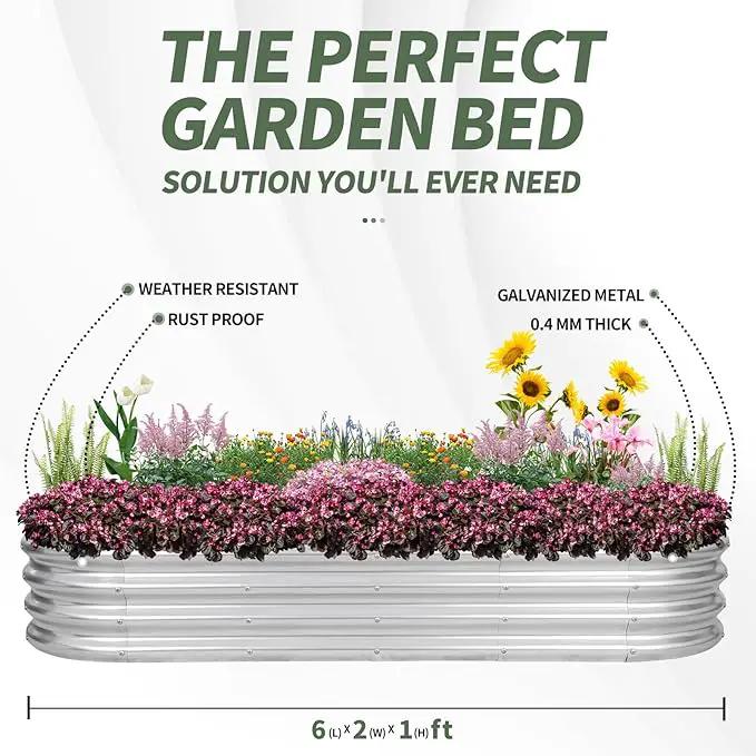 1MORE Galvanized Raised Garden Bed- Planter Garden Boxes Outdoor, Raised Beds for Gardening, 6x2x1ft Metal Garden Bed Kit for Vegetables Flower, Planter Raised Beds with Protective Tape & Tools.Silver by GreenHaven Gardens