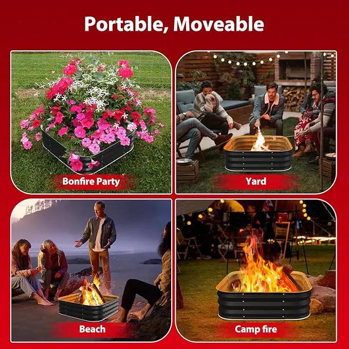 Fire Pit 48 Inch, Square Galvanized Steel Fire Pit for Outside, Heavy Duty Steel Fire Pit In-Ground for Backyard, Camping, Bonfire, Flower Raised Garden Bed for Garden, 11 Inch High by GreenHaven Gardens