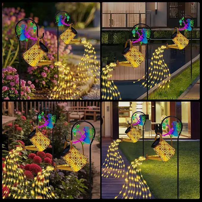 Solar Lights Garden Decorative, Solar Watering Can with Cascading Lights, Waterproof Metal Lantern with Fairy Shepherd Hook, Outdoor Decor for Yard, Patio, Lawn, and Pathway, Gardening Gifts for Mom by GreenHaven Gardens