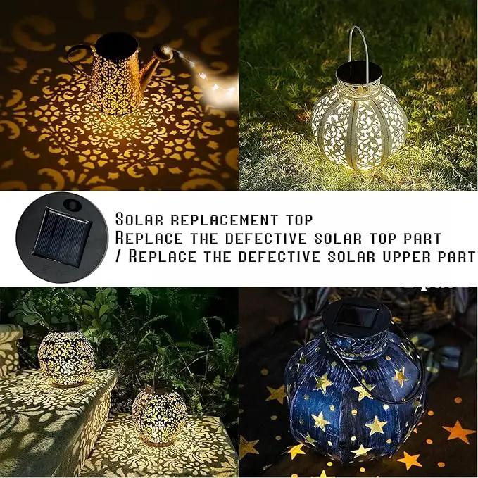 2 Pack Solar Watering Can String Lights Replacement Top - Round Solar Panel Outdoor Waterproof 32 Ft LED Copper Wire Hanging Lanterns Solar Lantern Battery Box Replacement Accessories(Warm/Cold) by GreenHaven Gardens