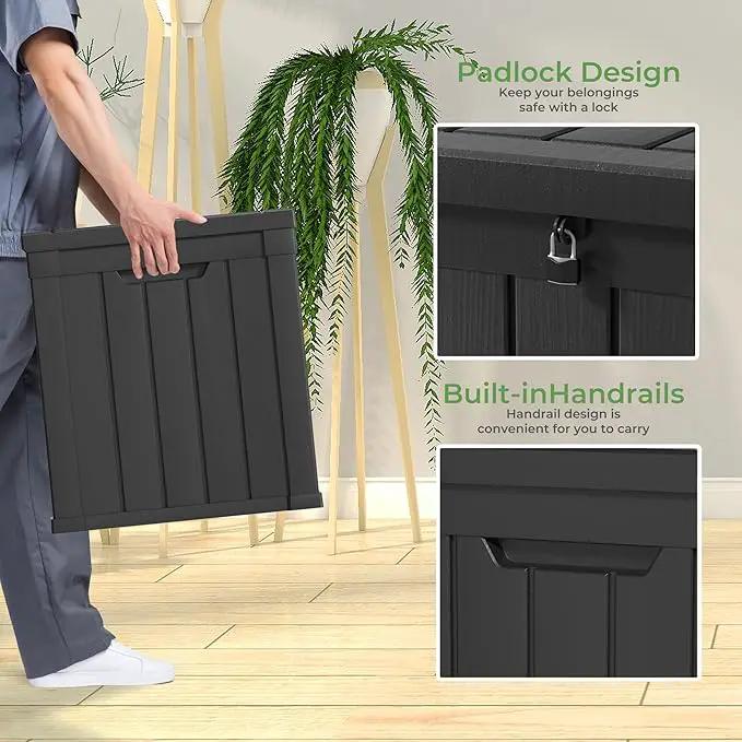 45 Gallon Resin Deck Box, Waterproof Outdoor Storage Bin for Patio, Poolside, and Garden, Lockable & UV-Resistant, Ideal for Small Spaces, Black by GreenHaven Gardens