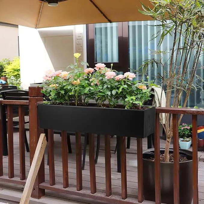 2 Pack Metal Railing Planter Box, 30 Inch Balcony Planters with Adjustable Brackets, Large Hanging Planters for Outdoor Fence Deck by GreenHaven Gardens