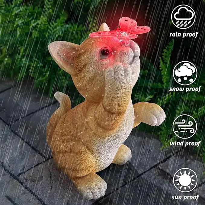 Solar Garden Statue Cat Figurine,Resin Cat Statue Playing Butterfly,Outdoor Decoration for Patio,Balcony,Yard, Lawn-Unique Housewarming Gift for Garden Mom Grandma by GreenHaven Gardens