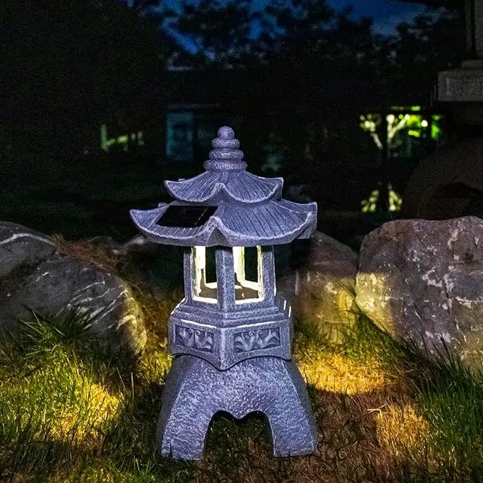 DIBIEECN Japanese Garden Decor Pagoda Garden Statue, Solar Patio Lights, Zen Landscape Lighting Garden Decor, Asian Outdoor Decor for Yard Backyard, Gifts for Women Mom by GreenHaven Gardens