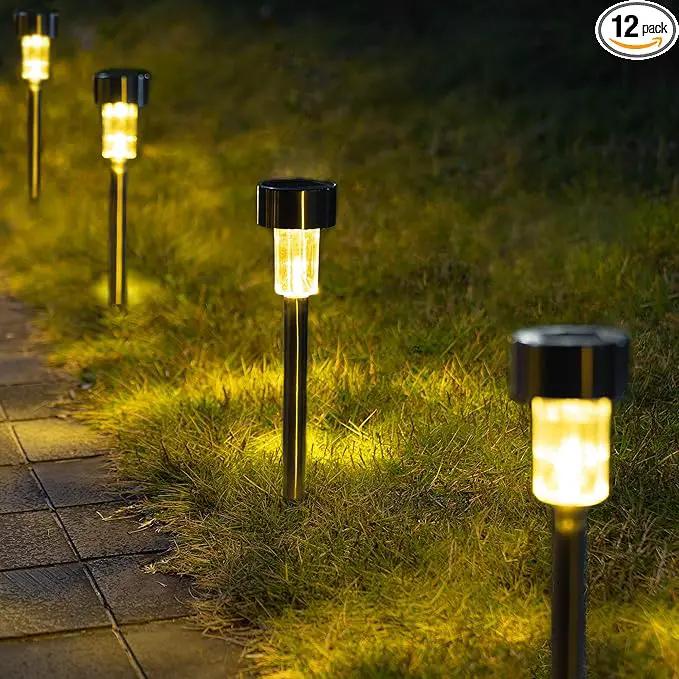 GIGALUMI Solar Pathway Lights 12 Pack, Stainless Steel IP44 Waterproof Auto On/Off Outdoor LED Solar Landscape Lights for Garden, Yard, Patio, Path and Walkway. (Warm White) by GreenHaven Gardens