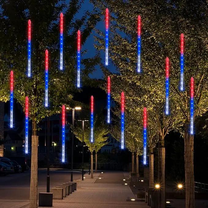 Dazzle Bright 4th of July Lights Decorations, 288LED Red Blue and White Meteor Shower Rain Lights 12Inch 8 Tubes, Waterproof Plug in Falling Rain Light Independence Day for Outdoor Yard by GreenHaven Gardens