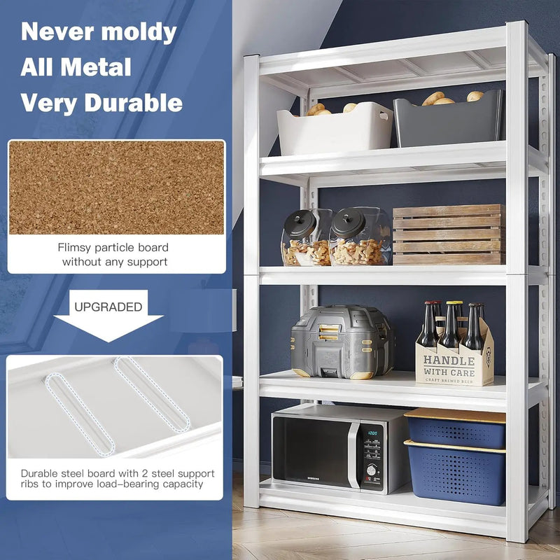 Raybee 72''H Garage Shelving Heavy Duty Storage Shelves Load 2010LBS Adjustable 5 Tier Heavy Duty Shelving White Garage Sheves Pantry Shelf for Kitchen Closet 72''H*31.7''W*16.3''D, 2Pack by GreenHaven Gardens