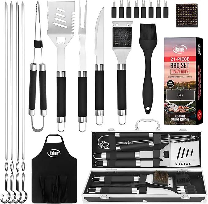 Kaluns Grilling Accessories, Dad Gifts for Christams Grilling Gifts, Heavy Duty Stainless Steel BBQ Grill Tools Set for Outdoor Grill with Aluminum Case and Apron, Dad Birthday Gifts for Men Husband by GreenHaven Gardens